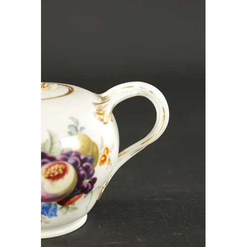 351 - A LATE 18TH CENTURY MEISSEN TEAPOT with painted fruits and floral decoration (18cm wide 11cm high )