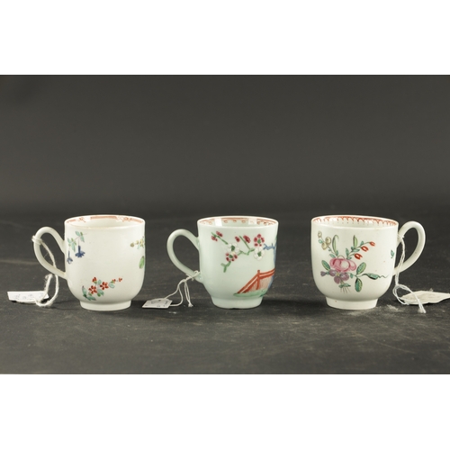 358 - A RICHARD CHAFFERS LIVERPOOL COFFEE CUP CIRCA 1760, PHILIP CHRISTIAN COFFEE CUP CIRCA 1760 AND A PEN... 