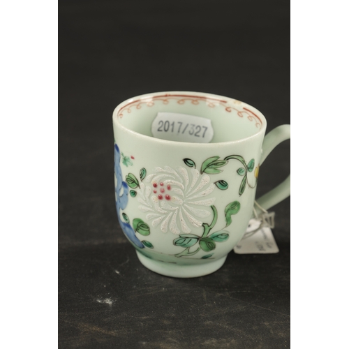 358 - A RICHARD CHAFFERS LIVERPOOL COFFEE CUP CIRCA 1760, PHILIP CHRISTIAN COFFEE CUP CIRCA 1760 AND A PEN... 