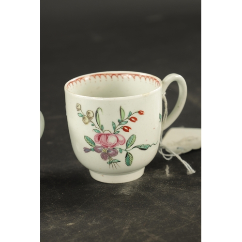 358 - A RICHARD CHAFFERS LIVERPOOL COFFEE CUP CIRCA 1760, PHILIP CHRISTIAN COFFEE CUP CIRCA 1760 AND A PEN... 