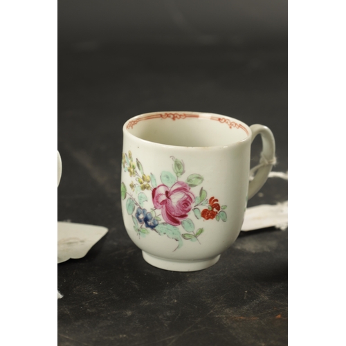 358 - A RICHARD CHAFFERS LIVERPOOL COFFEE CUP CIRCA 1760, PHILIP CHRISTIAN COFFEE CUP CIRCA 1760 AND A PEN... 