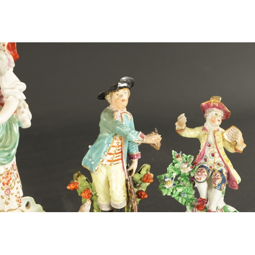 360 - A PAIR OF LATE 18TH CENTURY DERBY PORCELAIN FIGURES comprising musicians TOGETHER WITH TWO DERBY FIG... 