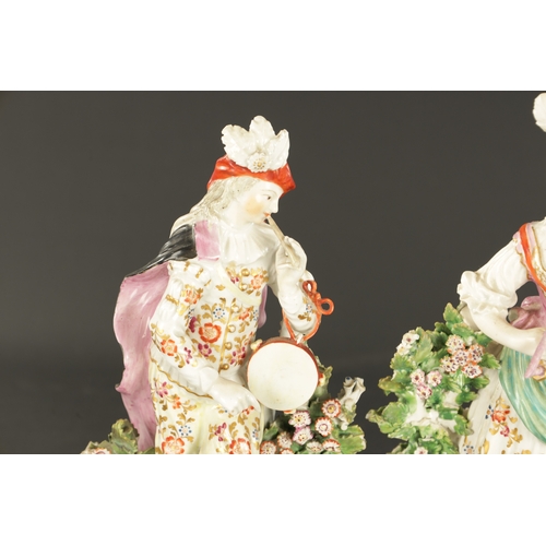 360 - A PAIR OF LATE 18TH CENTURY DERBY PORCELAIN FIGURES comprising musicians TOGETHER WITH TWO DERBY FIG... 