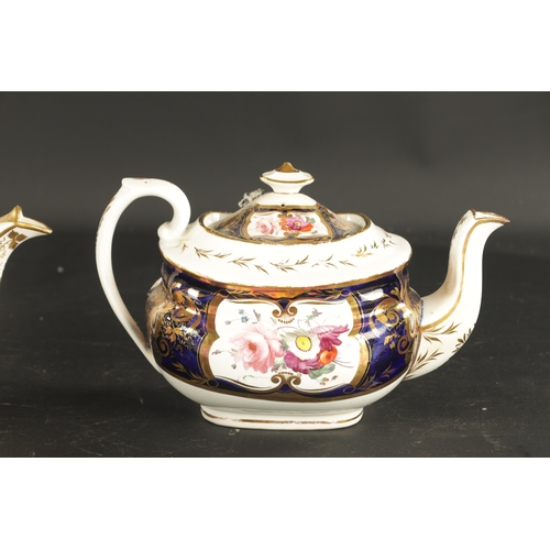 361 - TWO ENGLISH PORCELAIN TEAPOTS painted with flowers (16cm and smaller)