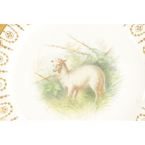 363 - A PAIR OF MINTON LATE 19TH CENTURY PORCELAIN PLATES painted with sheep, probably by Henry Mitchell. ... 