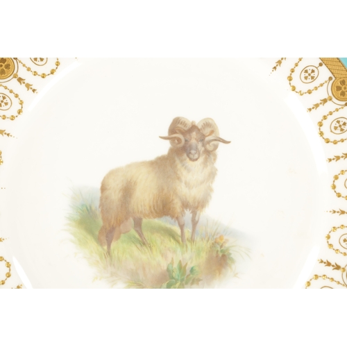 363 - A PAIR OF MINTON LATE 19TH CENTURY PORCELAIN PLATES painted with sheep, probably by Henry Mitchell. ... 