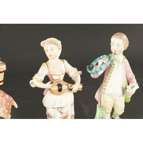 365 - TWO PAIRS OF LATE 18TH CENTURY DERBY PORCELAIN FIGURES comprising musicians and figures of Welsh Tai... 