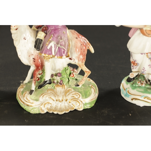 365 - TWO PAIRS OF LATE 18TH CENTURY DERBY PORCELAIN FIGURES comprising musicians and figures of Welsh Tai... 