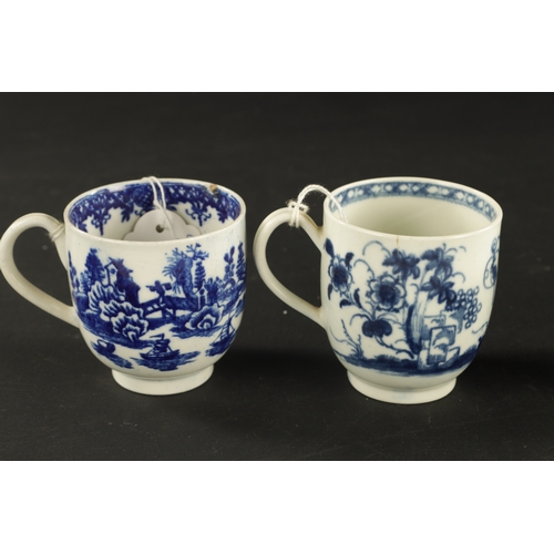 37 - THREE WORCESTER COFFEE CUPS WITH VARIOUS PRINTED DECORATION CIRCA 1765 together with THREE NEW HALL ... 