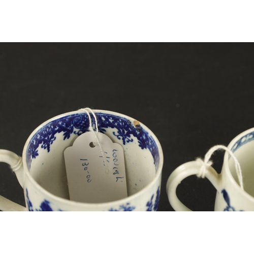 37 - THREE WORCESTER COFFEE CUPS WITH VARIOUS PRINTED DECORATION CIRCA 1765 together with THREE NEW HALL ... 