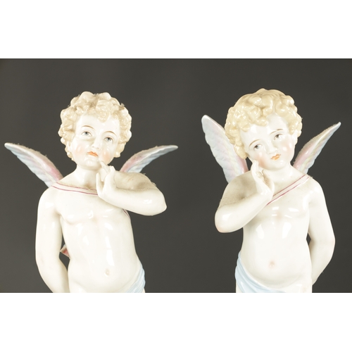 370 - TWO PAIRS OF LATE 19TH CNEUTYR CONTINENTAL PORCELAIN FIGURES comprising Elbogen porcelain figures of... 