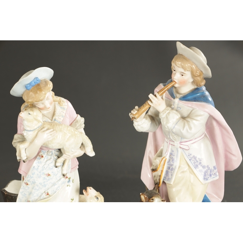 370 - TWO PAIRS OF LATE 19TH CNEUTYR CONTINENTAL PORCELAIN FIGURES comprising Elbogen porcelain figures of... 