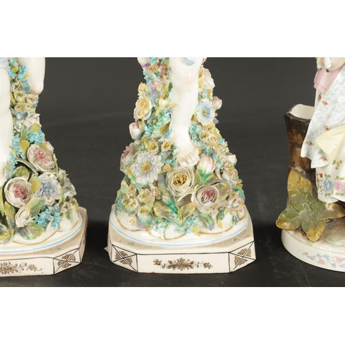 370 - TWO PAIRS OF LATE 19TH CNEUTYR CONTINENTAL PORCELAIN FIGURES comprising Elbogen porcelain figures of... 