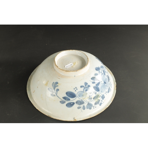 374 - A MID 18TH CENTURY LIVERPOOL DELFT CHARGER AND A BOWL (34cm diameter and smaller)