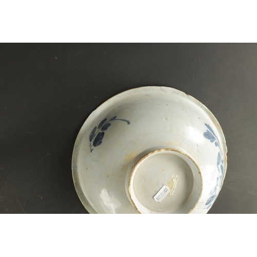 374 - A MID 18TH CENTURY LIVERPOOL DELFT CHARGER AND A BOWL (34cm diameter and smaller)