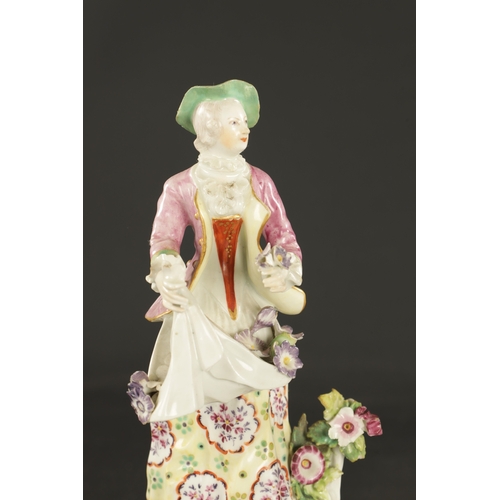 378 - A PAIR OF MID 18TH CENTURY DERBY PORCELAIN FIGURES (22cm high)