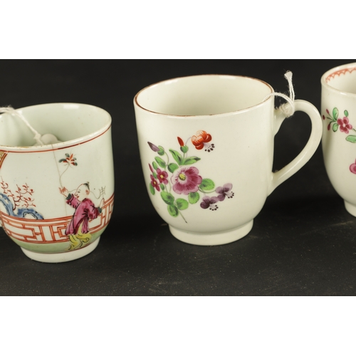 38 - A WORCESTER FLUTED COFFEE CUP AND SAUCER PAINTED WITH FLOWERS WITH TWO OTHERS, ONE WITH CHINESE FIGU... 