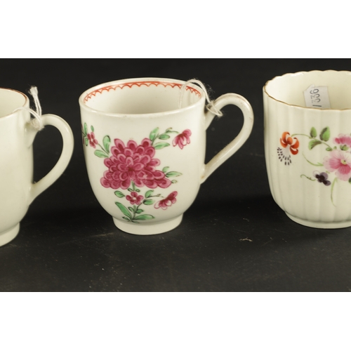 38 - A WORCESTER FLUTED COFFEE CUP AND SAUCER PAINTED WITH FLOWERS WITH TWO OTHERS, ONE WITH CHINESE FIGU... 