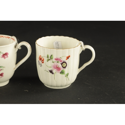 38 - A WORCESTER FLUTED COFFEE CUP AND SAUCER PAINTED WITH FLOWERS WITH TWO OTHERS, ONE WITH CHINESE FIGU... 