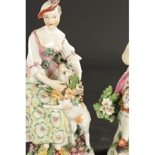 384 - A PAIR OF MID 18TH CENTURY DERBY FIGURES SHEPHERD AND SHEPHERDESS (20cm high)