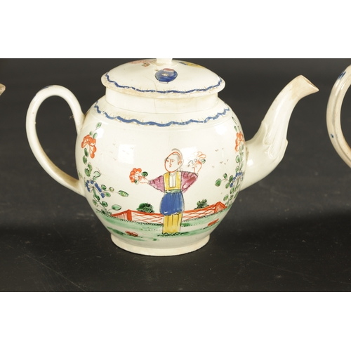 386 - A GROUP OF THREE EARLY 19TH CENTURY ENGLISH PEARLWARE TEAPOTS (16cm high and smaller )