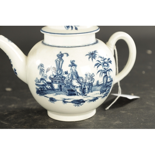 39 - TWO LATE 18TH CENTURY WORCESTER TRANSFER PRINTED BLUE AND WHITE TEAPOTS (14cm high and smaller)