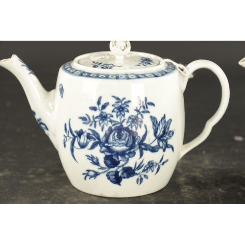 39 - TWO LATE 18TH CENTURY WORCESTER TRANSFER PRINTED BLUE AND WHITE TEAPOTS (14cm high and smaller)