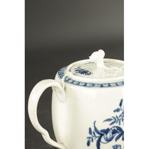 39 - TWO LATE 18TH CENTURY WORCESTER TRANSFER PRINTED BLUE AND WHITE TEAPOTS (14cm high and smaller)