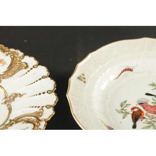 390 - TWO LATE 19TH CENTURY MEISSEN PORCELAIN PLATES one painted with flowers, the other painted with bird... 