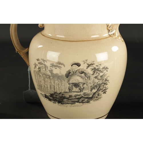 392 - A STAFFORDSHIRE JUG PRINTED WITH SHAKSPEARIAN SCENES CIRCA 1840, A WEDGEWOOD PEARLWARE JUG PAINTED W... 