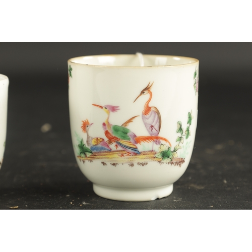 396 - THREE 18TH CENTURY CHINESE PORCELAIN CUPS painted with birds amongst trees. (7cm High )