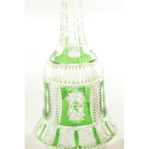 4 - A GIANT SIZED BOHEMIAN CUT AND GREEN FLASHED BELL-SHAPED DECANTER together with a 19TH CENTURY BOHEM... 