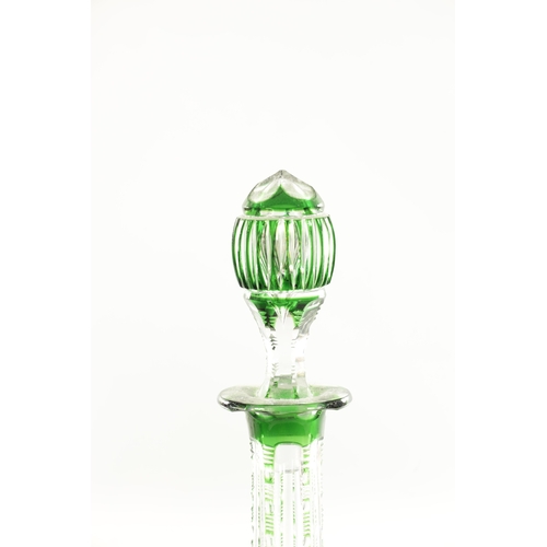 4 - A GIANT SIZED BOHEMIAN CUT AND GREEN FLASHED BELL-SHAPED DECANTER together with a 19TH CENTURY BOHEM... 