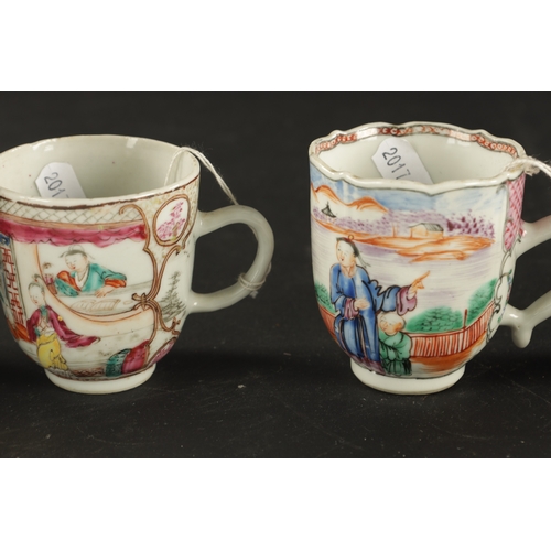 403 - SEVEN CHINESE PORCELAIN CUPS painted with figures in landscapes with famille rose enamels circa 1760... 