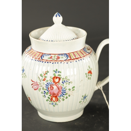 408 - THREE LATE 18TH CENTURY ENGLISH PEARLWARE TEAPOTS (17cm high and smaller)