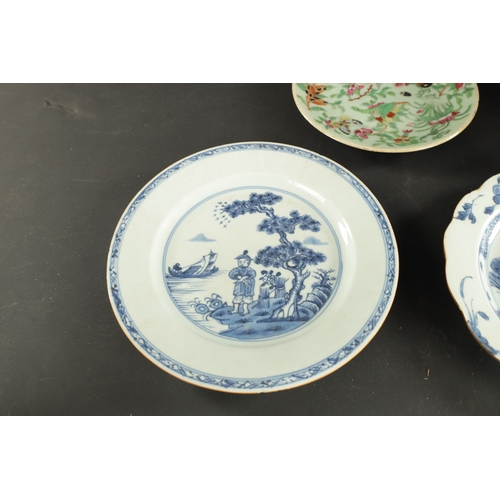 411 - A NANKING CARGO CHINESE PORCELAIN DISH painted in blue with a river landscape along with A SOWANKALO... 