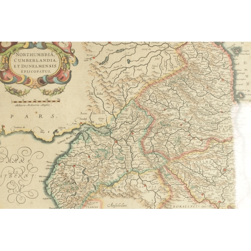 414 - AN EARLY COLOURED MAP OF NORTHERN ENGLAND TOGETHER WITH A HENRY HONDIUS AMSTERDAM COLOURED MAP OF TH... 