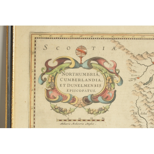 414 - AN EARLY COLOURED MAP OF NORTHERN ENGLAND TOGETHER WITH A HENRY HONDIUS AMSTERDAM COLOURED MAP OF TH... 