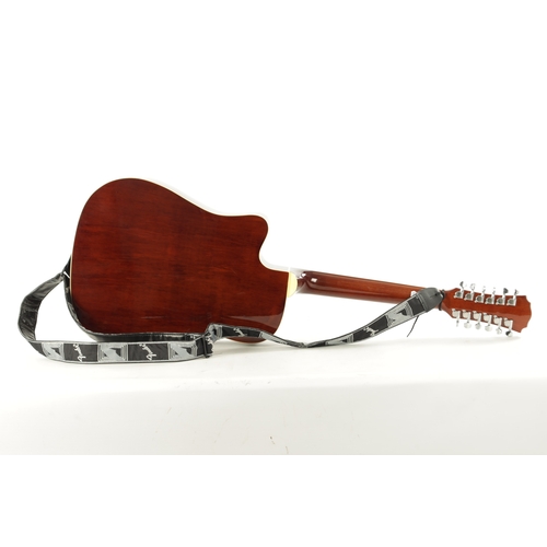 418 - A FRESHMAN TWELVE STRING ACOUSTIC GUITAR AND A MAHALO UKULELE the guitar with faux tortoiseshell inl... 