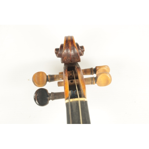 423 - AN ANTIQUE VIOLIN with one piece back in wooden case with bow, length of back 358mm (59.5cm overall ... 