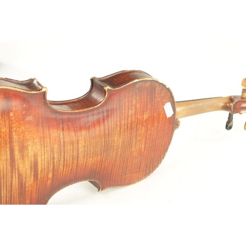 423 - AN ANTIQUE VIOLIN with one piece back in wooden case with bow, length of back 358mm (59.5cm overall ... 