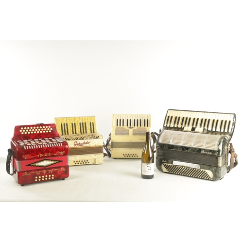 424 - A COLLECTION OF FOUR CASED ACCORDIONS comprising of a Yingjie, a Selmer Invicta, a Chiusarli, and a ... 