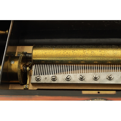 430 - A LATE 19TH CENTURY MECHANICAL SWISS MUSIC BOX having an inlaid rosewood case with a hinged lid, the... 