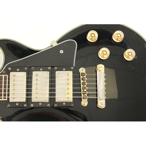 438 - AN EPIPHONE GIBSON ELECTRIC GUITAR with triple pickup and hard case (105cm long)