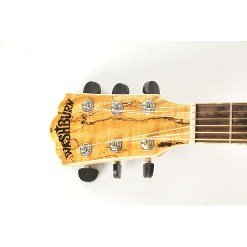 439 - A WASHBURN D46SP SPALTED MAPLE ACOUSTIC GUITAR in a hard case with accessories. (104.4cm long)