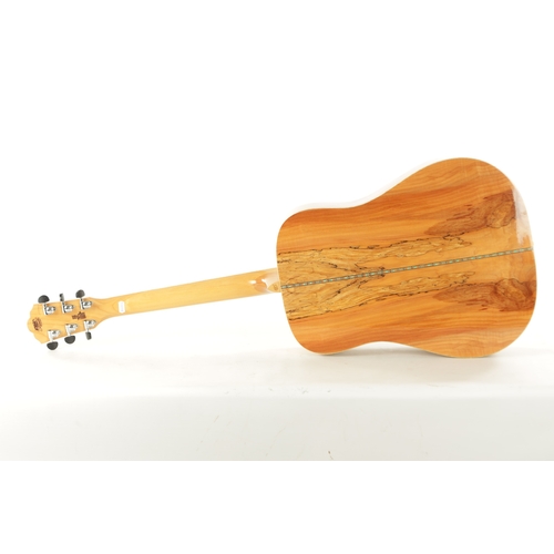 439 - A WASHBURN D46SP SPALTED MAPLE ACOUSTIC GUITAR in a hard case with accessories. (104.4cm long)