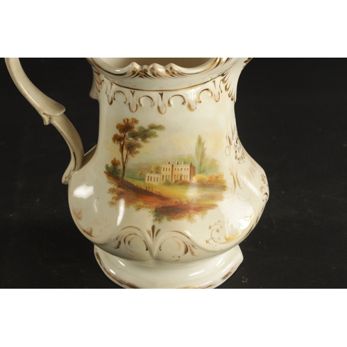 50 - A STAFFORDSHIRE PORCELAIN COCK FIGHTING JUG DATED 1852 (20cm high)