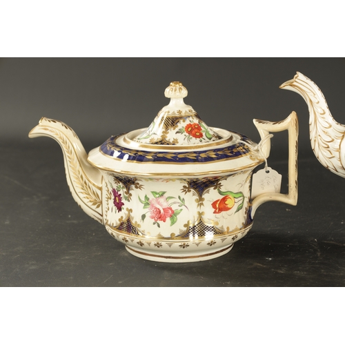 51 - A COLLECTION OF FOUR MID 19TH CENTURY ENGLISH PORCELAIN TEAPOTS comprising three hand painted with f... 