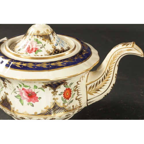 51 - A COLLECTION OF FOUR MID 19TH CENTURY ENGLISH PORCELAIN TEAPOTS comprising three hand painted with f... 