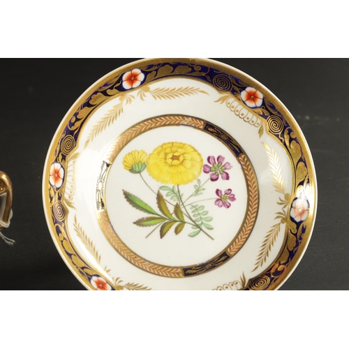 53 - A SPODE LONDON SHAPE CUP AND SAUCER PAINTED WITH FLOWERS CIRCA 1815 TOGETHER WITH ANOTHER (8cm high)